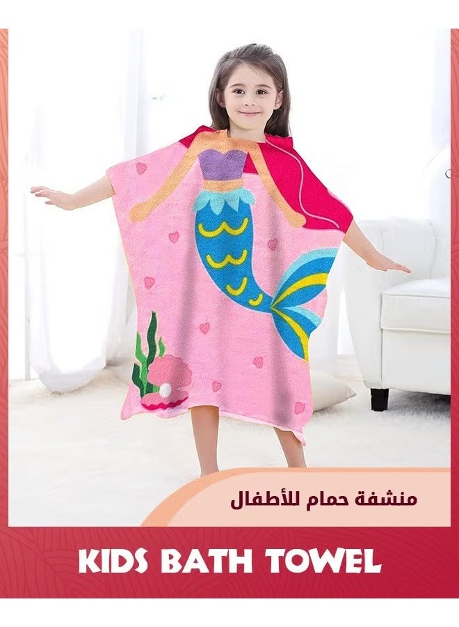 EETU Large Beach Towel For Kids,Super Soft Microfiber Bath Towel With Drawstring Bag,Cute Coverup Swimming Towels,Hooded Baby Bath Towel Poncho, Pool Cape For Baby Boy Girls 3-10 Years,Pink Mermaid - Image 3